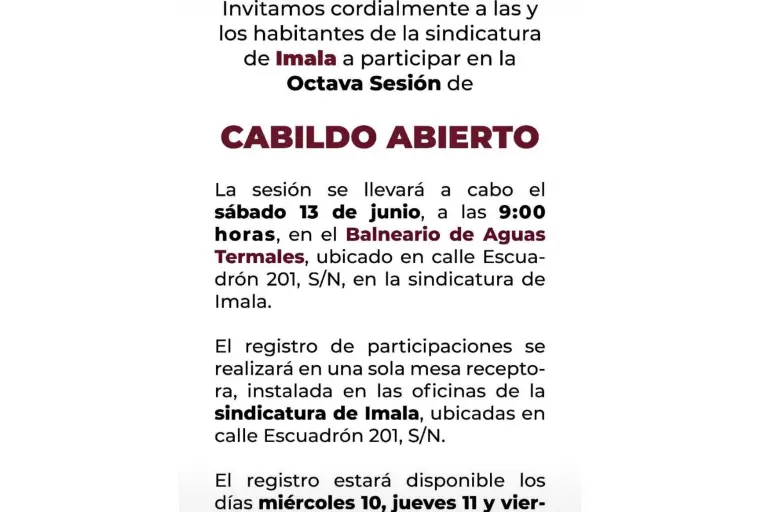 El Gobierno Municipal informó que la sesión tendrá como sede el Balneario de Aguas Termales.