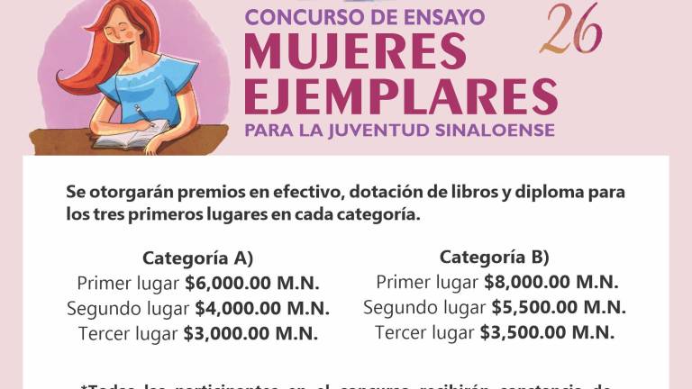 El concurso de ensayo Mujeres Ejemplares para la Juventud Sinaloense cerrará el 18 de mayo.