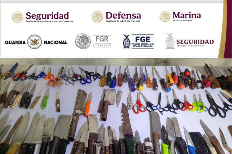 Aseguran armas punzocortantes, drogas y dispositivos electrónicos, tras revisión en penal de Mazatlán