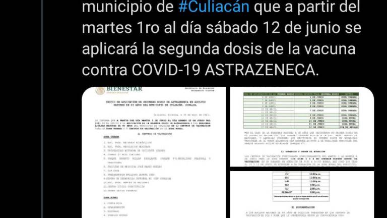 Así será la aplicación de segundas dosis en adultos mayores en Culiacán este martes