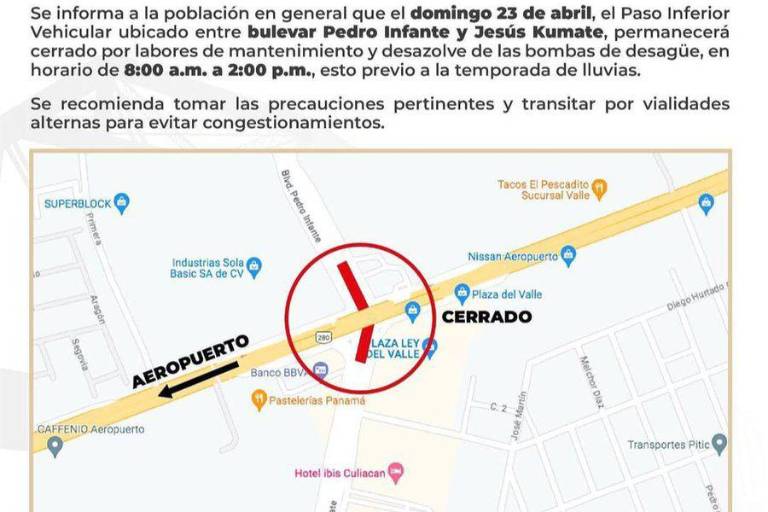 Cierran túnel en Culiacán por trabajos preventivos para temporada de lluvias