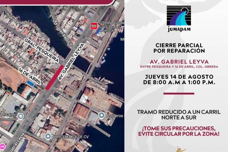 Reducirán este jueves circulación vial en avenida Gabriel Leyva, en Mazatlán, por reparación de fuga de agua