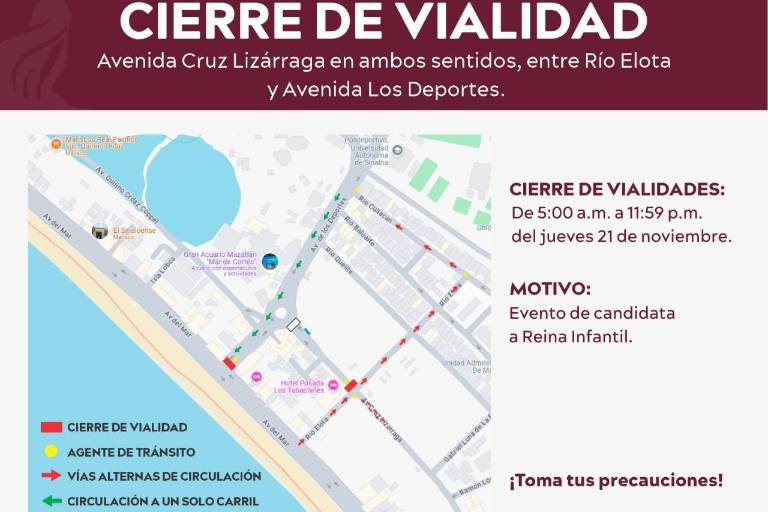 Cerrarán vialidad alrededor del Monumento a Don Cruz Lizárraga, para presentación de candidata a Reina Infantil