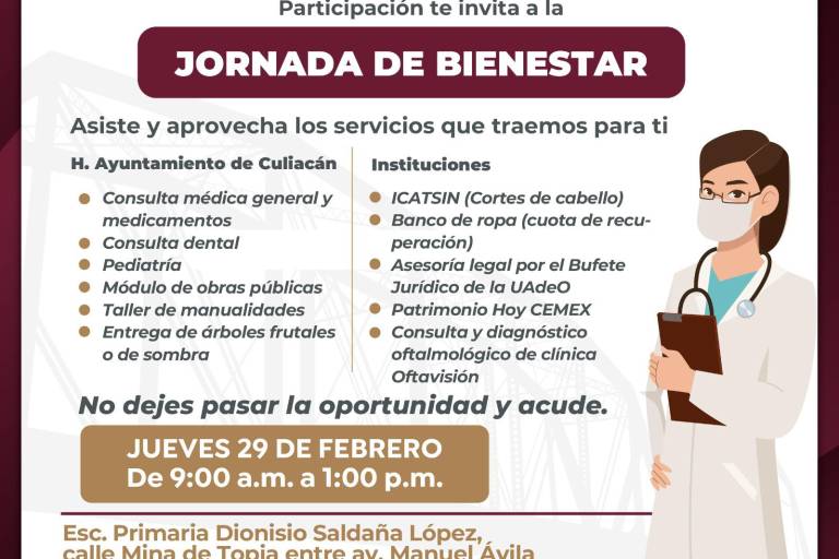 Llegará Jornada de Bienestar a colonia Ampliación Toledo Corro, en Culiacán, el próximo jueves