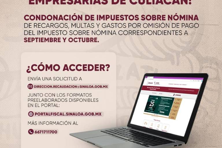 Condonarán multas y recargos de impuesto sobre nómina a empresarios de Culiacán