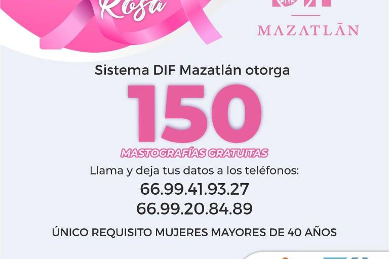 Otorgará DIF Mazatlán 150 mastografías sin costo para la detección temprana del cáncer de mama