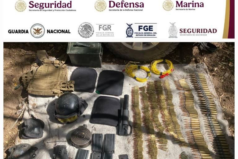 Aseguran arsenal y vehículos en operativo conjunto en Cosalá