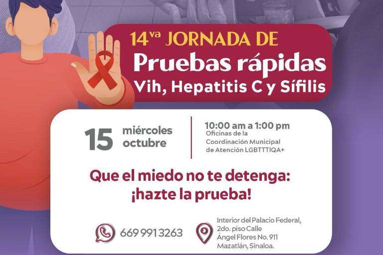 Promueven la salud y prevención con campañas de pruebas rápidas de VIH, sífilis y hepatitis C en Mazatlán