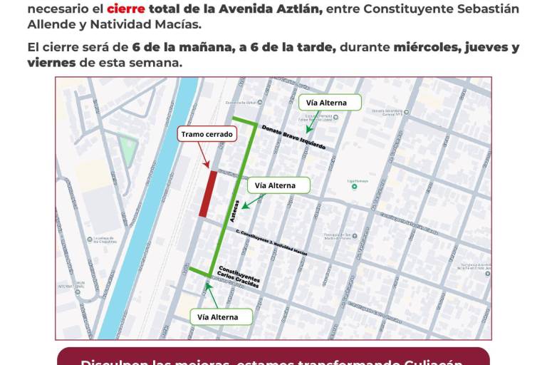 Debido a trabajos en la zona, Japac cerrará tramo de la Aztlán en El Palmito