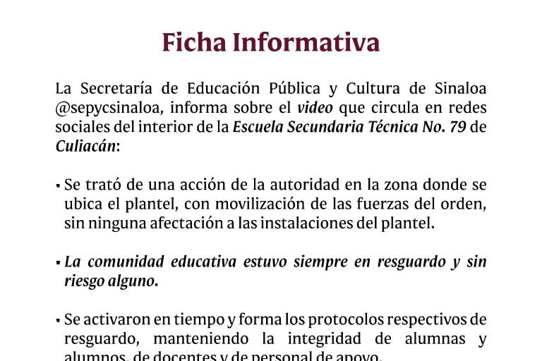 Por reportes de disparos en zona aledaña, ETI 79 aplica protocolo de seguridad en Culiacán