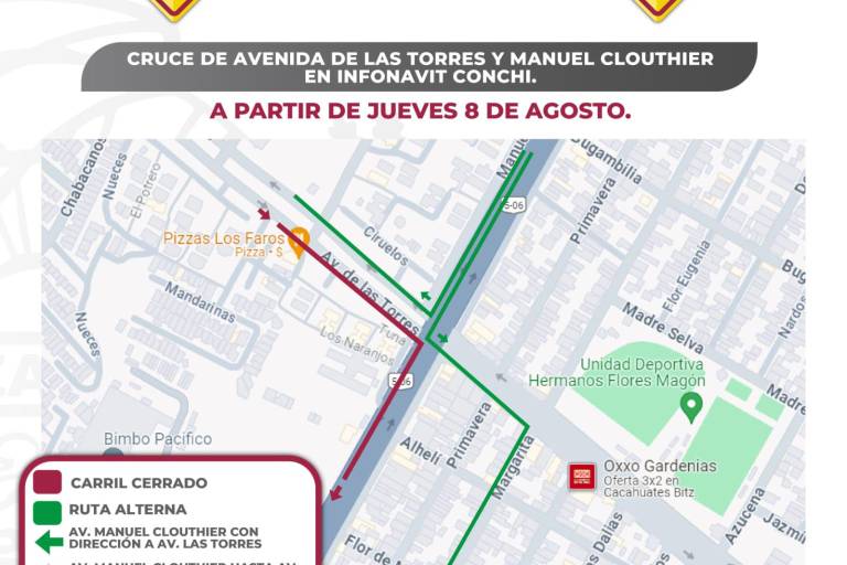 Viene más caos vial; cerrarán por un mes el cruce de las avenidas de la Torres y Clouthier en el Infonavit Conchi