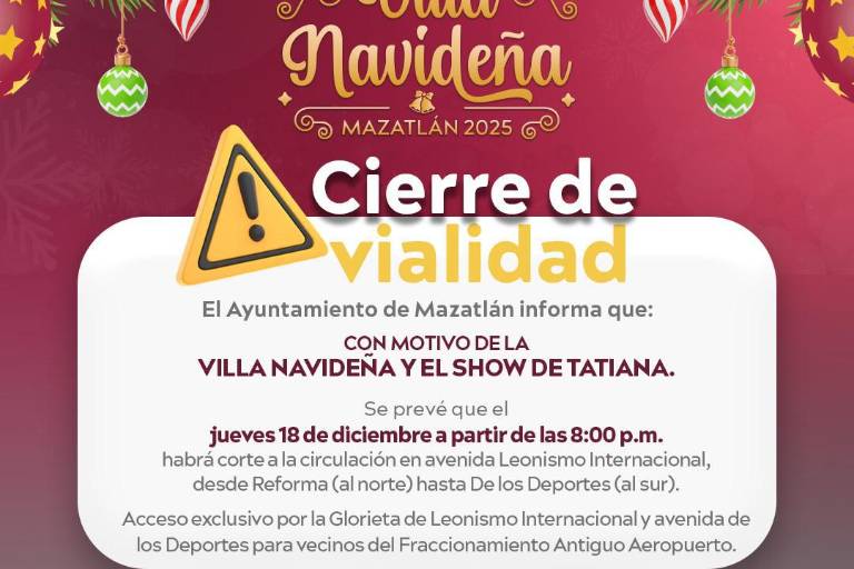 El corte se realizará a partir de las 20:00 horas del jueves 18 de diciembre.