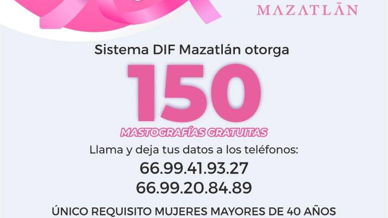 Otorgará DIF Mazatlán 150 mastografías sin costo para la detección temprana del cáncer de mama