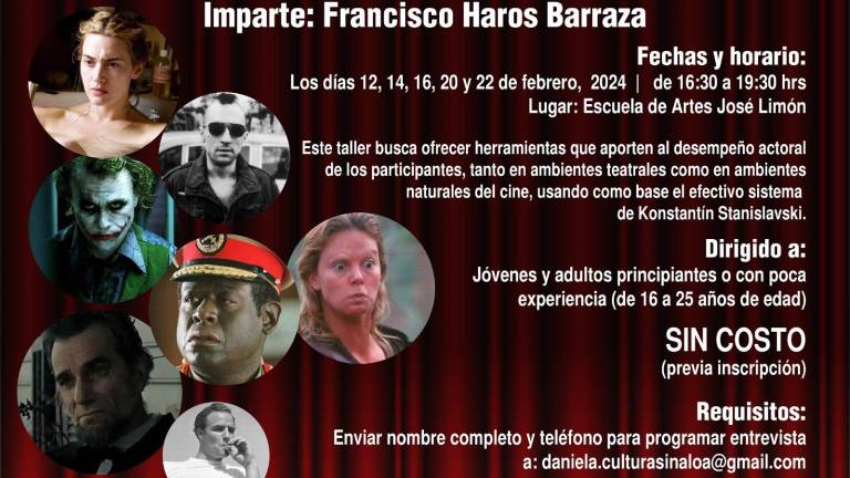 El taller de Actuación en Teatro y Cine lo impartirá Francisco Haros.