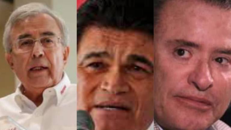 Rubén Rocha Moya, Gobernandor electo; Mario López Valdez, ex Gobernador de Sinaloa, y Quirino Ordaz Coppel, Gobernador del Estado.
