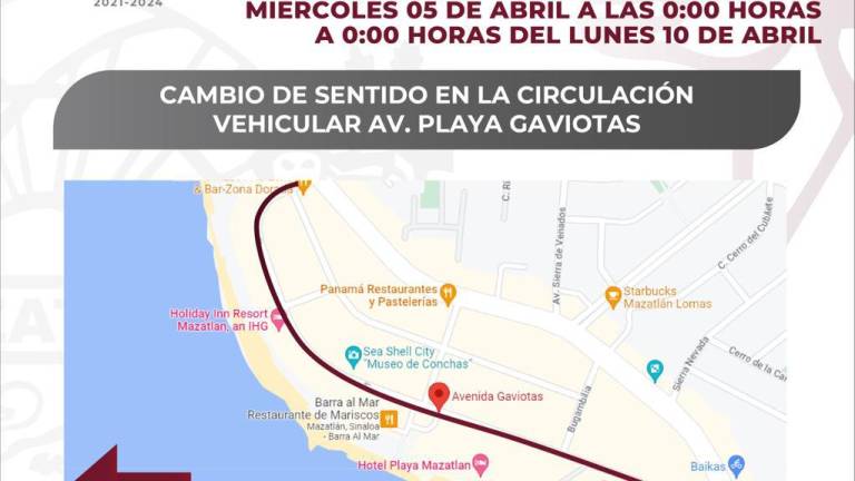 Cambio de sentido vial de la Avenida Gaviotas en la Zona Dorada, del miércoles 5 al 9 de abril.