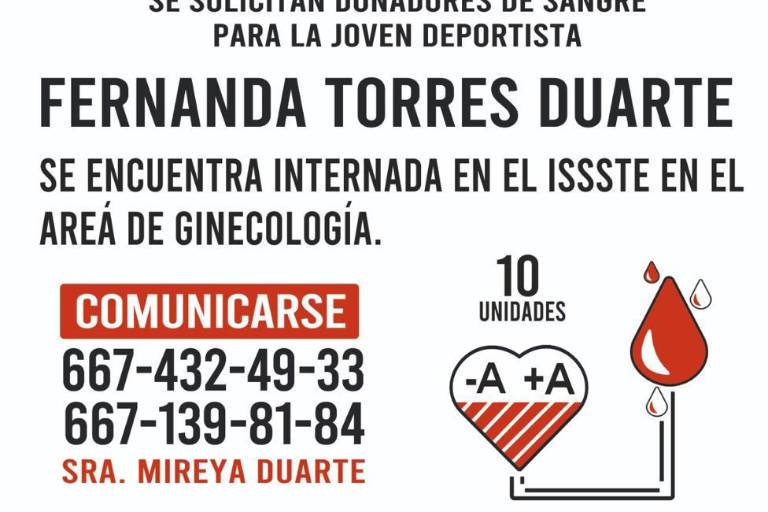 Fernanda Torres, deportista de 22 años, solicita con urgencia donadores de sangre