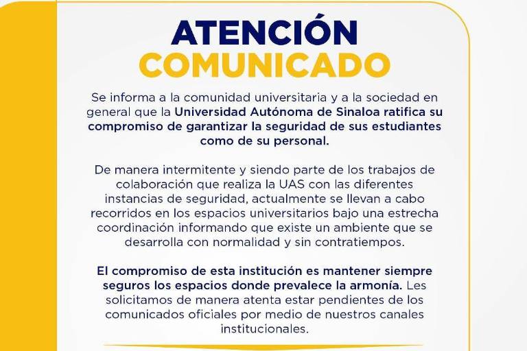 Tras rumor de personas armadas en CU, UAS garantiza que cuida a los estudiantes y al personal