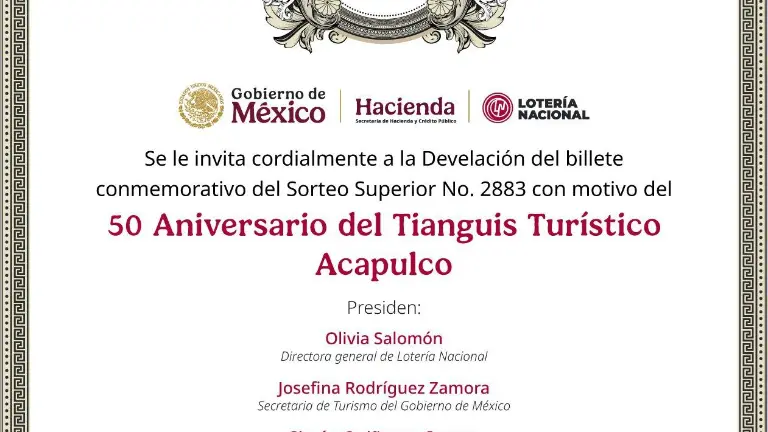 Develación del billete conmemorativo con motivo del 50 aniversario del Tianguis Turístico Acapulco, desde el pabellón expositor del Estado de Guerrero
