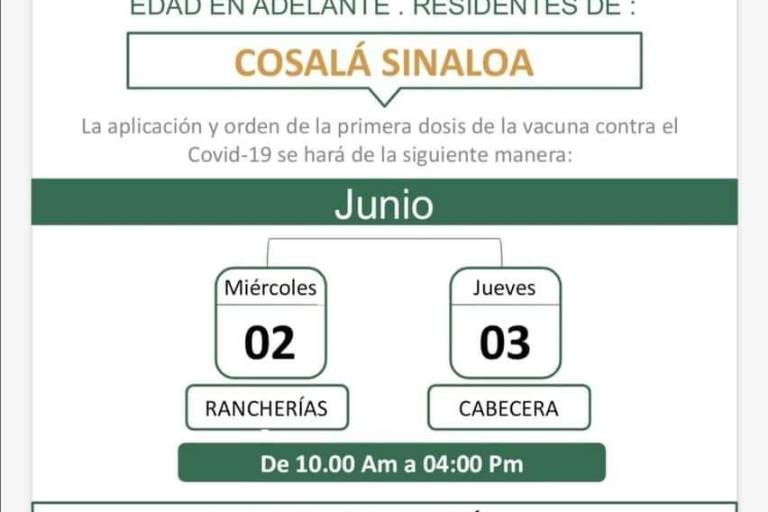 Este martes inicia en Cosalá vacunación contra el Covid-19 de personas de 40 a 49 años