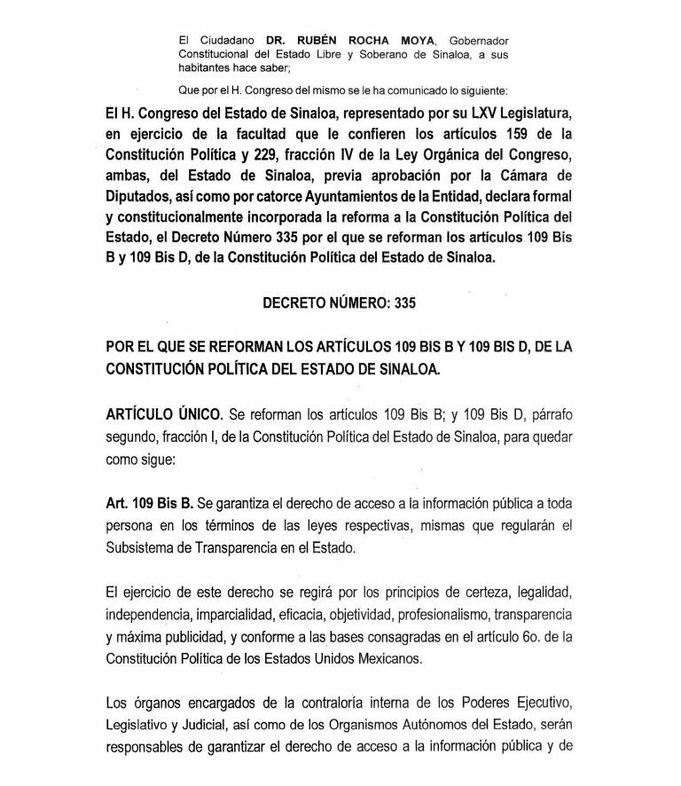 $!Publican decreto que elimina a la CEAIP en Sinaloa