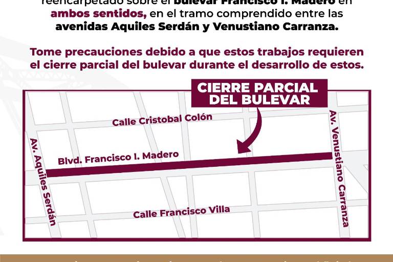 Cerrarán desde este miércoles un tramo del bulevar Francisco I. Madero, en Culiacán, por obras