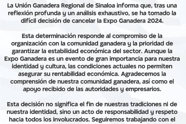 Cancelan Expo Ganadera Sinaloa por violencia