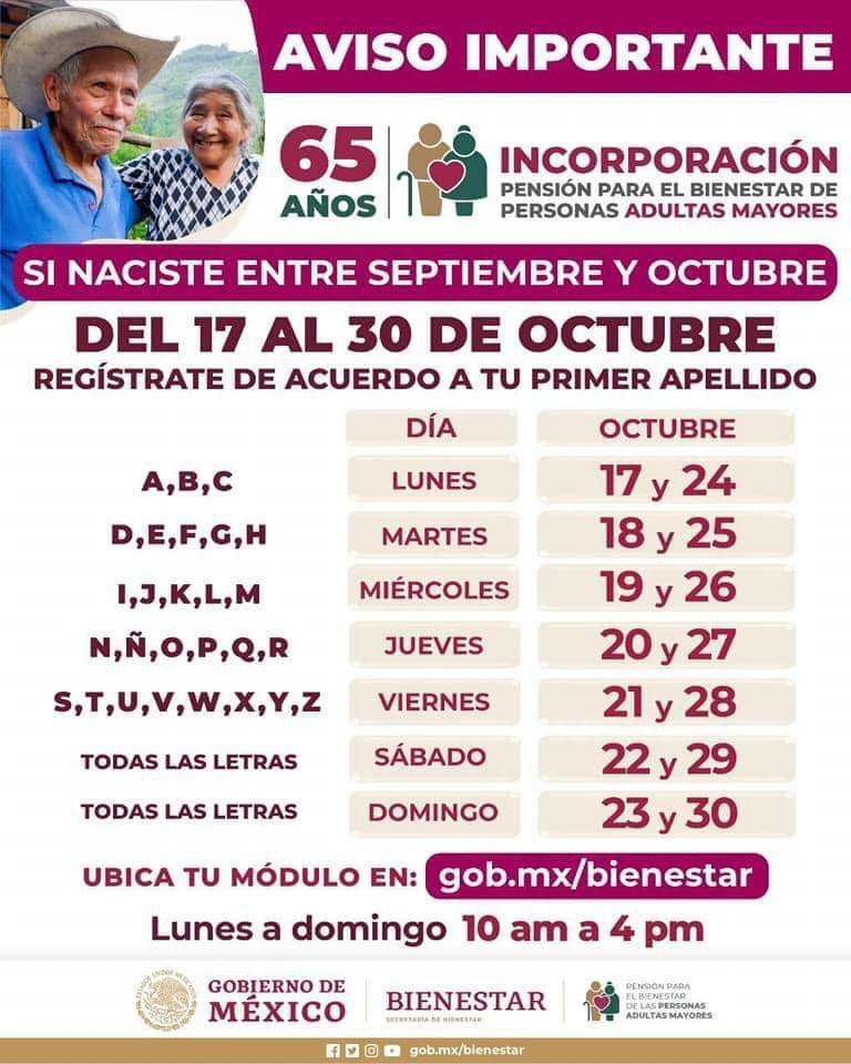 $!Adultos mayores que cumplen 65 años en septiembre y octubre ya pueden registrarse para la Pensión para el Bienestar