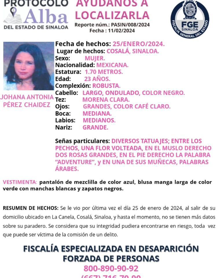 $!Reportan la desaparición de joven mujer en Cosalá