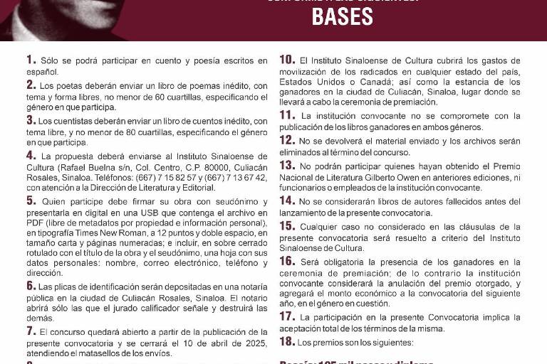 Convocan al Premio Nacional de Literatura Gilberto Owen 2025