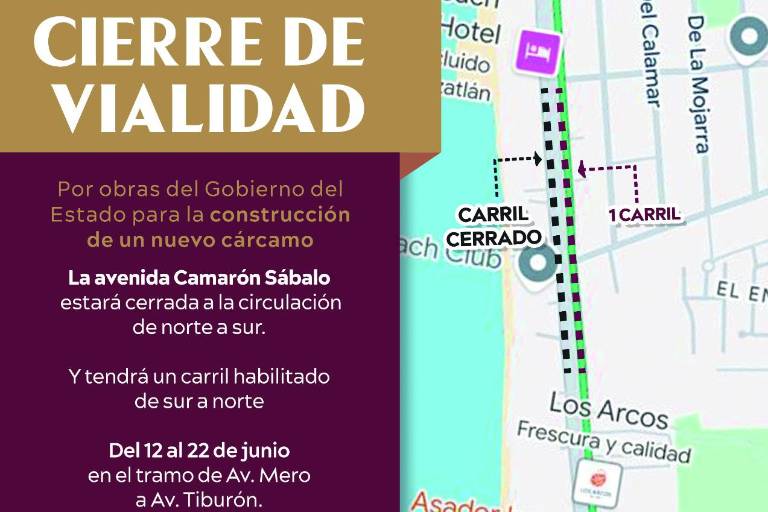 Por trabajos en cárcamo, cerrarán carril vial en Zona Dorada, frente a Conapesca
