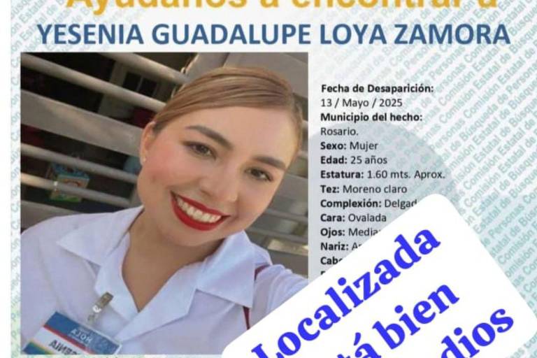 Familia reporta que Yesenia Guadalupe, desaparecida en Rosario, fue encontrada con bien