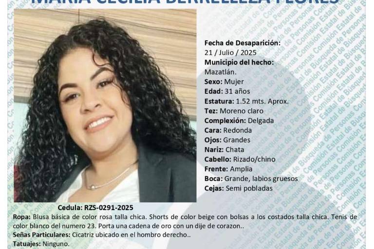 Buscan a María Cecilia, desaparecida en Mazatlán