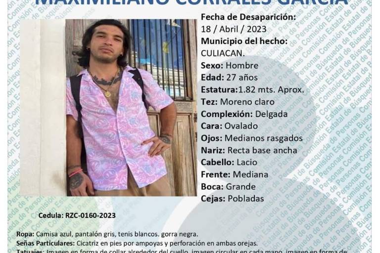 Hallan sin vida a Maximiliano Corrales, desaparecido desde el martes en Culiacán