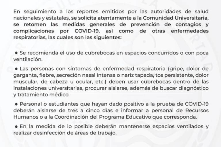 Retoma la UAdeO también el uso del cubrebocas este jueves 21 para prevenir Covid-19