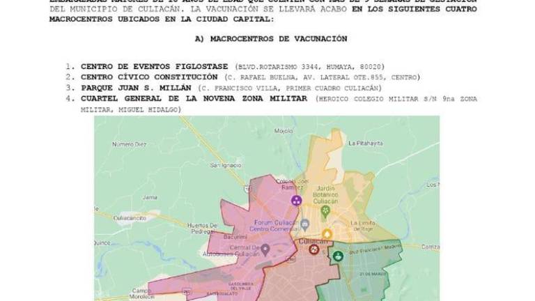 Este lunes inicia en Culiacán vacunación de personas de 50 a 59 años y embarazadas