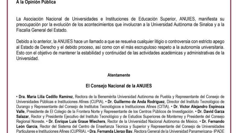 El comunicado fue posteado en la red social Twitter de la ANUIES.
