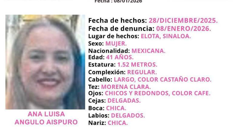La Fiscalía de Sinaloa emitió ficha de búsqueda para la localización de Ana Luisa, desaparecida en Elota.