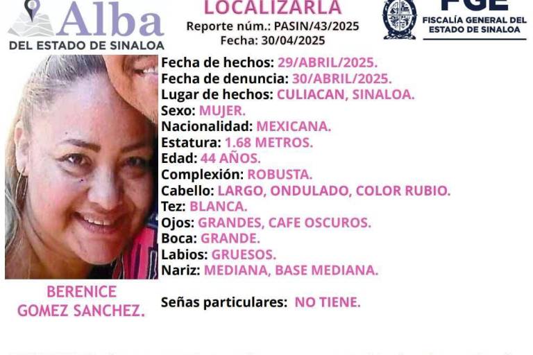 Berenice desapareció el martes en Culiacán