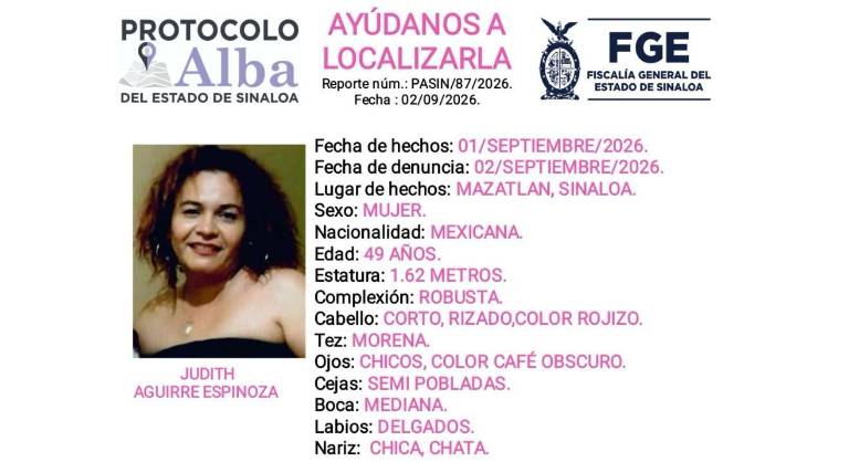 De acuerdo a la ficha de Protocolo Alba, Judith se encontraba desaparecida desde el 1 de septiembre.