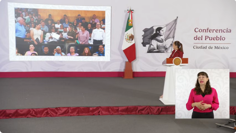 La Presidenta Claudia Sheinbaum Pardo en enlace con la entrega de apoyos a productores agrícolas de Sinaloa.