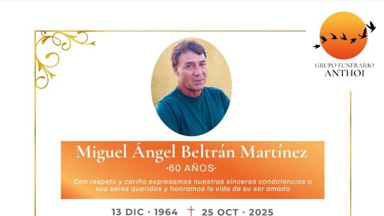 Esquela del periodista Miguel Ángel Beltrán Martínez., encontrado asesinado en Durango.