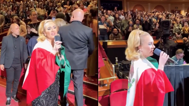 Adele porta la bandera mexicana durante su show en Las Vegas.