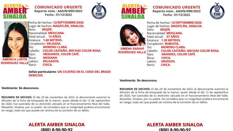 Emiten Alerta Amber por hijas no localizadas de Jorge Rodríguez Pasos