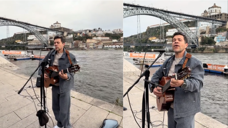Jorge Medina se avienta un palomazo en las calles de Portugal.