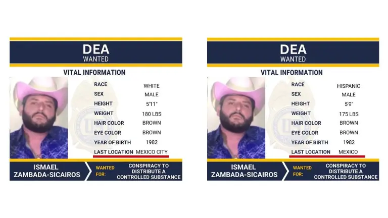 La DEA San Diego difundió la ficha de búsqueda de Ismael Zambada Sicairos, “El Mayito Flaco”, y aunque inicialmente lo ubicó en Ciudad de México, luego ajustó y dejó sólo México como última localización.