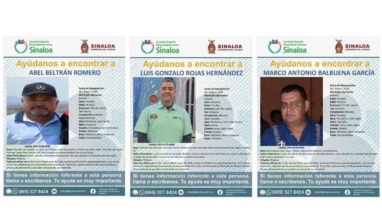 Tres hombres que salieron de Jalisco desaparecieron en Rosario, al sur de Sinaloa.