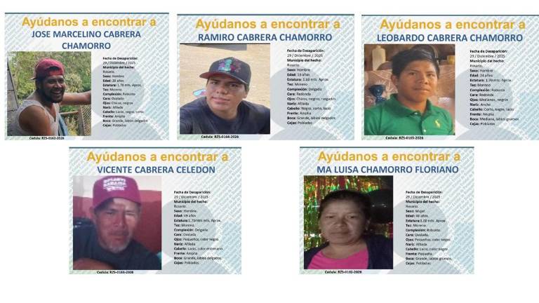 Fichas de búsqueda de una familia desaparecida en la comunidad de Chilillos, en Rosario.