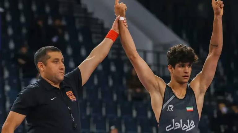 Saleh Mohammadi durante una competencia en Rusia en 2024.