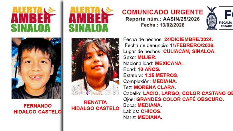 Renatta y Fernando, hermanos de 10 y 8 años respectivamente, desaparecieron desde el 24 de diciembre en Culiacán.
